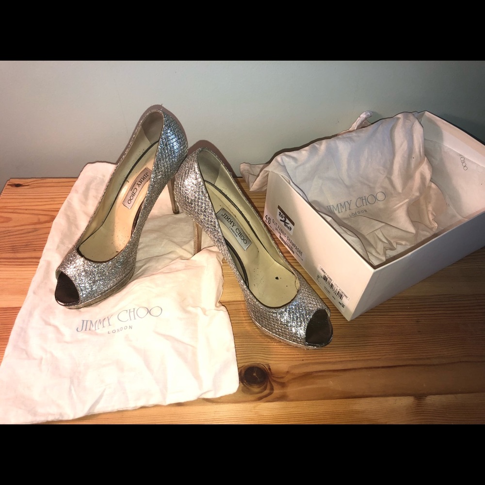 Jimmy Choo Glitter Peeptoe Pumps Sz 40